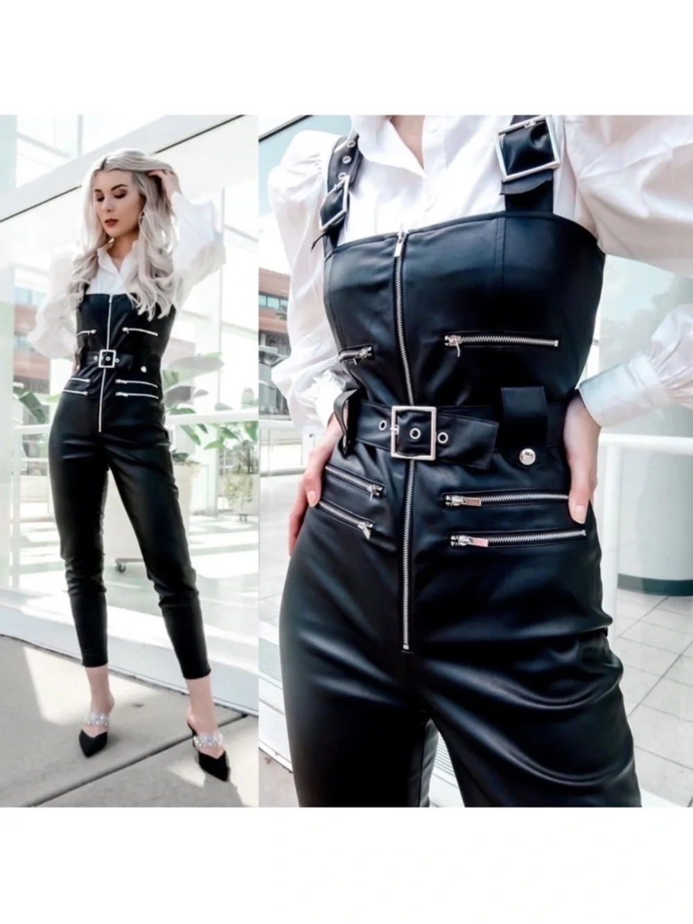 WeWoreWhat Vegan Leather‎ Moto Overalls Zipper Black XS NWT